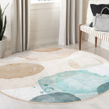 Modro-béžový prateľný okrúhly koberec ø 120 cm Puddle – Mila Home - Image 9