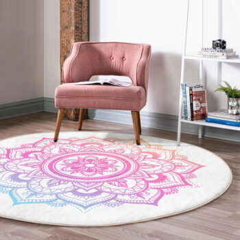 Bielo-ružový prateľný okrúhly koberec vhodný pre robotické vysávače ø 100 cm Comfort – Mila Home - Image 4