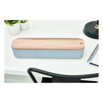 Sivý úložný box s vekom z dreva paulownia iDesign Eco, 9 x 36,5 cm - Image 6