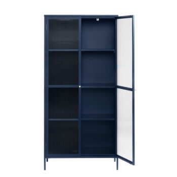 Tmavomodrá kovová vitrína 90x190 cm Bronco – Unique Furniture - Image 4