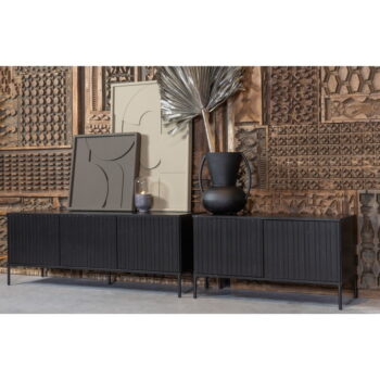 Čierny TV stolík z borovicového dreva 150x56 cm Gravure – WOOOD – Obrázok 5
