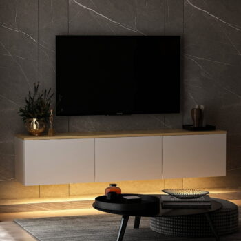 TV stolík v dekore duba v bielo-prírodnej farbe 160x35x32 cm Neon – Kalune Design – Obrázok 2
