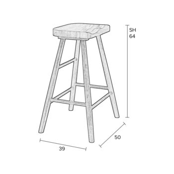 Čierna barová stolička z dubového dreva 64 cm Vander – White Label - Image 2