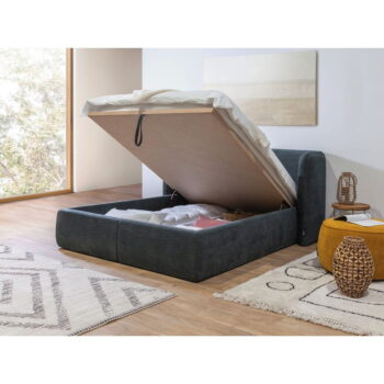 Tmavomodrá čalúnená dvojlôžková posteľ s úložným priestorom s roštom 160x200 cm Louise – Bobochic Paris – Obrázok 11