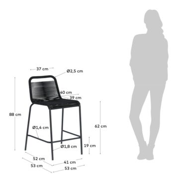 Čierna barová stolička s oceľovou konštrukciou Kave Home Glenville, výška 62 cm - Image 9