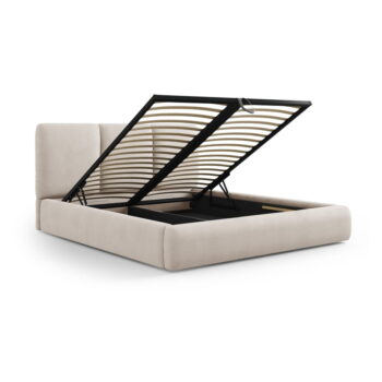 Béžová čalúnená dvojlôžková posteľ s úložným priestorom s roštom 140x200 cm Brody – Mazzini Beds - Image 2
