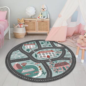Prateľný detský hrací koberec ø100 cm Happy Neighbourhood – Mila Home - Image 5