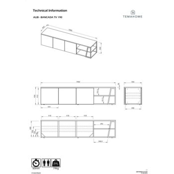 Čierny TV stolík v dekore orecha 190x45 cm Albi - TemaHome – Obrázok 8