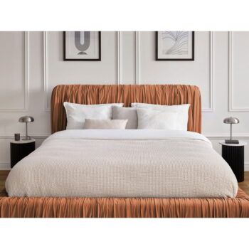 Oranžová čalúnená dvojlôžková posteľ s úložným priestorom s roštom 180x200 cm Blair – Bobochic Paris – Obrázok 2