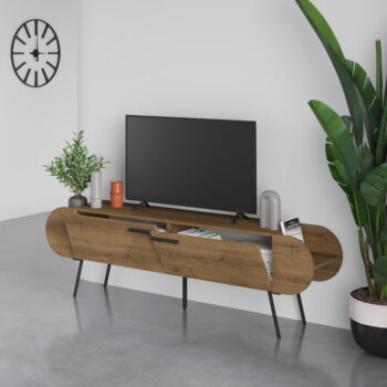 TV stolík v dekore orecha v prírodnej farbe 195x57 cm Saluso – Marckeric - Image 5