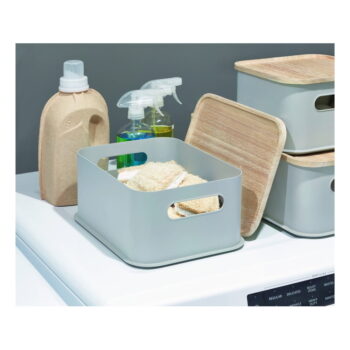 Sivý úložný box s vekom z dreva paulownia iDesign Eco Handled, 21,3 x 30,2 cm - Image 4