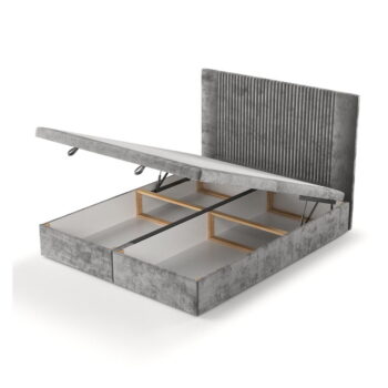 Sivá čalúnená dvojlôžková posteľ s úložným priestorom 200x200 cm Mavel – Maison de Rêve - Image 10