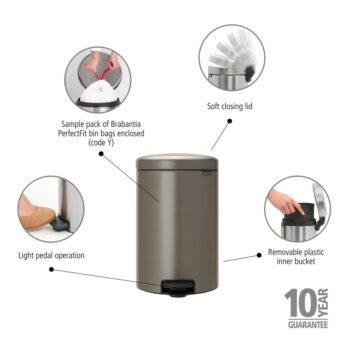 Sivý nášľapný oceľový odpadkový kôš 30 l NewIcon – Brabantia – Obrázok 7