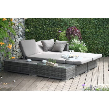 Sivý záhradný lounge set z umelého ratanu pre 4 Alcudia – Garden Pleasure - Image 9