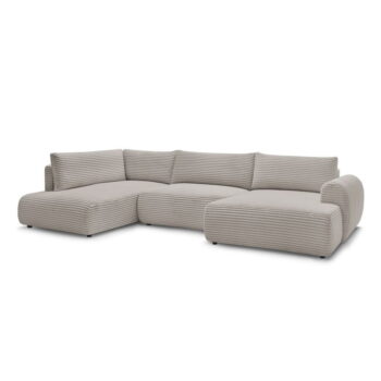 Svetlosivo-béžová menčestrová rozkladacia rohová pohovka (pravý roh/do "U") Lucien – Bobochic Paris – Obrázok 4