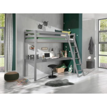 Sivá vyvýšená detská posteľ z borovicového dreva 90x200 cm PINO – Vipack - Image 3