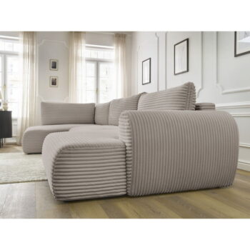 Svetlosivo-béžová menčestrová rozkladacia rohová pohovka (pravý roh/do "U") Lucien – Bobochic Paris – Obrázok 10