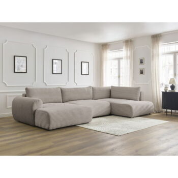Svetlosivo-béžová menčestrová rozkladacia rohová pohovka (ľavý roh/do "U") Lucien – Bobochic Paris - Image 7