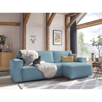 Svetlomodrá menčestrová rozkladacia rohová variabilná pohovka Nihad – Bobochic Paris – Obrázok 6