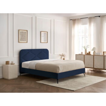 Tmavomodrá čalúnená dvojlôžková posteľ s roštom 140x190 cm Prune – Bobochic Paris - Image 6