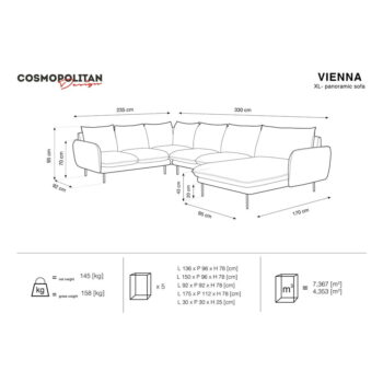 Tmavosivá pohovka do "U" Cosmopolitan Design Vienna, ľavý roh - Image 6