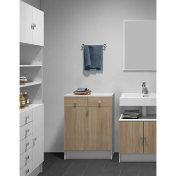Biela nízka kúpeľňová skrinka v dekore duba 60x82 cm Combi - TemaHome - Image 8