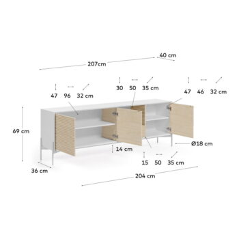 Biela komoda s dvierkami z jaseňového dreva Kave Home Marielle, šírka 207 cm – Obrázok 6