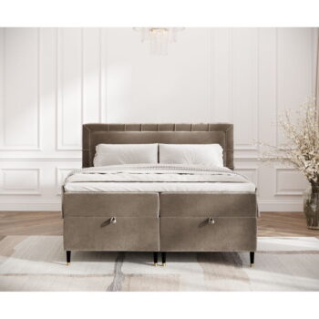 Béžová boxspring posteľ s úložným priestorom 200x200 cm Voyage – Maison de Rêve - Image 9