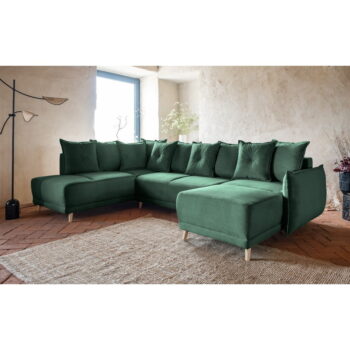 Zelená menčestrová rozkladacia rohová pohovka (ľavý roh/do "U") Lazy Lukka – Miuform - Image 7
