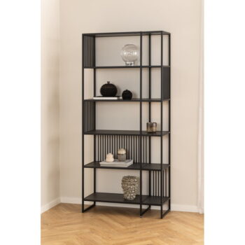 Čierna knižnica v dekore kameňa 85x185 cm Strington – Actona - Image 4