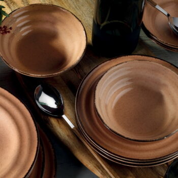 24-dielna súprava oranžového porcelánového riadu Kütahya Porselen Basis - Image 11