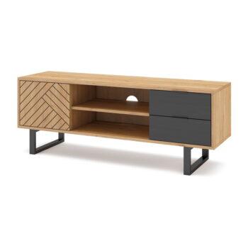 Antracitovosivá/prírodný TV stolík v dekore duba 140x52 cm Madona – Marckeric - Image 2