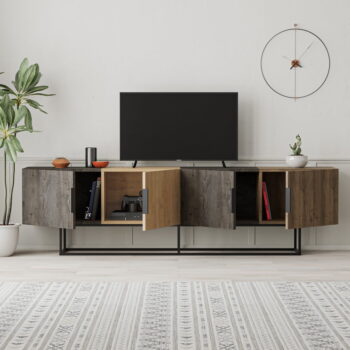 TV stolík v dekore duba v prírodnej farbe 200x55 cm Titan – Marckeric - Image 8