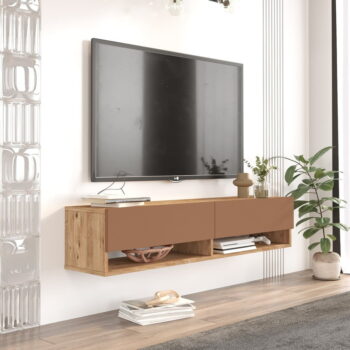TV stolík v dekore borovice v tehlovo-prírodnej farbe 140x29x32 cm – Kalune Design - Image 5