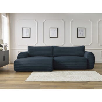 Tmavomodrá menčestrová rozkladacia rohová pohovka (ľavý roh) Lucien – Bobochic Paris - Image 7