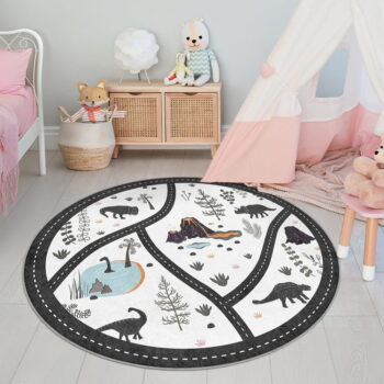 Čierno-biely prateľný detský hrací koberec ø150 cm Dino Park – Mila Home - Image 5