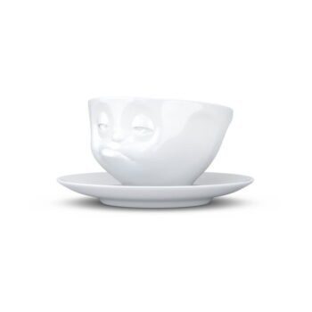Biely mrzutý porcelánový hrnček s tanierikom 58products - Image 2