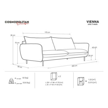 Svetlosivá pohovka Cosmopolitan Design Vienna, 200 cm - Image 6