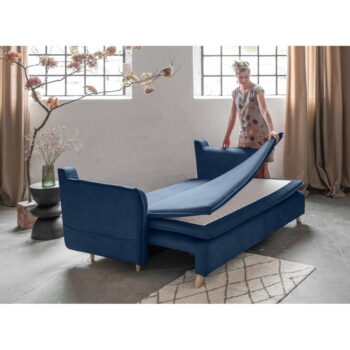 Tmavomodrá zamatová rozkladacia pohovka 225 cm Charming Charlie – Miuform - Image 4