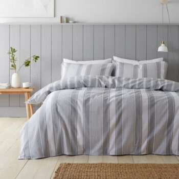 Sivé flanelové obliečky na dvojlôžko 200x200 cm Ticking Stripe – Bianca