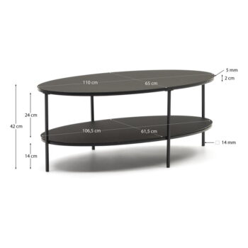 Čierny konferenčný stolík so sklenenou doskou 65x110 cm Fideia – Kave Home – Obrázok 5