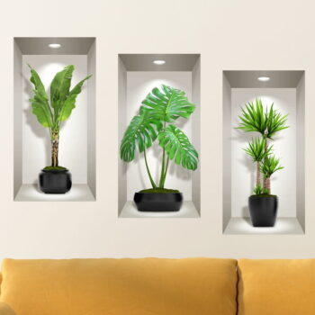 Sada 3 3D samolepiek na stenu Ambiance Green Plants – Obrázok 3