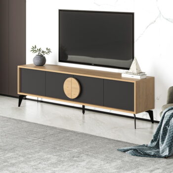 TV stolík v dekore duba v čierno-prírodnej farbe 180x51 cm Vae – Marckeric - Image 8