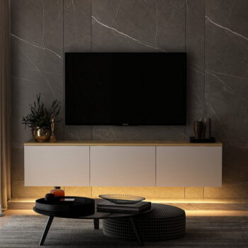 TV stolík v dekore duba v bielo-prírodnej farbe 160x35x32 cm Neon – Kalune Design – Obrázok 4