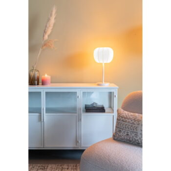 Biela stolová lampa s textilným tienidlom (výška 42 cm) – White Label – Obrázok 3