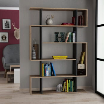 Antracitovosivá/v prírodnej farbe knižnica v dekore duba 108,5x161 cm Mito – Homitis – Obrázok 2