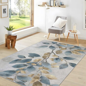 Prateľný koberec vo svetlomodrej a zlatej farbe 120x180 cm Golden Leaves – Mila Home – Obrázok 7