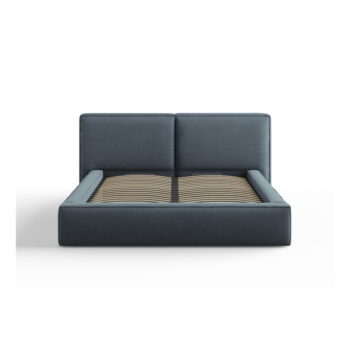 Tmavomodrá čalúnená dvojlôžková posteľ s úložným priestorom a roštom 160x200 cm Arendal – Cosmopolitan Design - Image 2