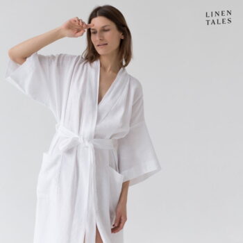 Biely ľanový župan veľkosť L/XL Summer - Linen Tales - Image 4