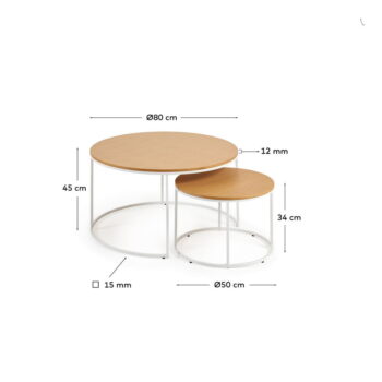 Okrúhle konferenčné stolíky v súprave 2 ks s doskou v dubovom dekore ø 80 cm Yona - Kave Home – Obrázok 4